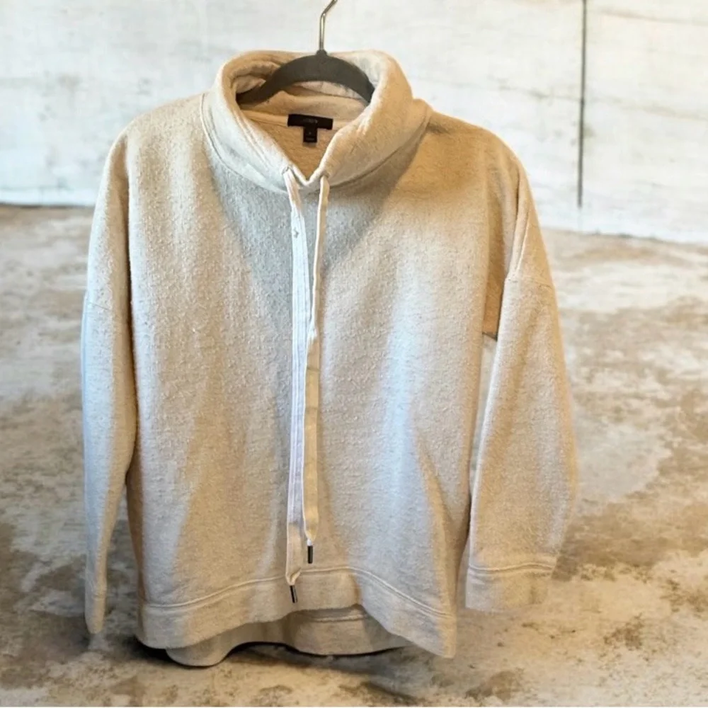 J. Crew Cream Cowl Neck Wool Acrylic Cotton Sweatshirt Pockets Size S Womens